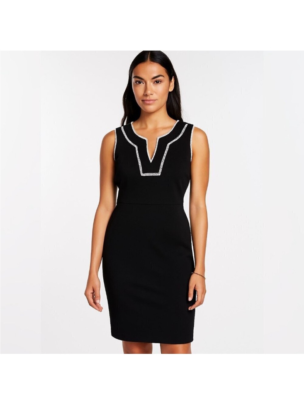 Tommy Hilfiger Black Sleeveless V-Neck Sheath Dress with Contrast Trim NWOT